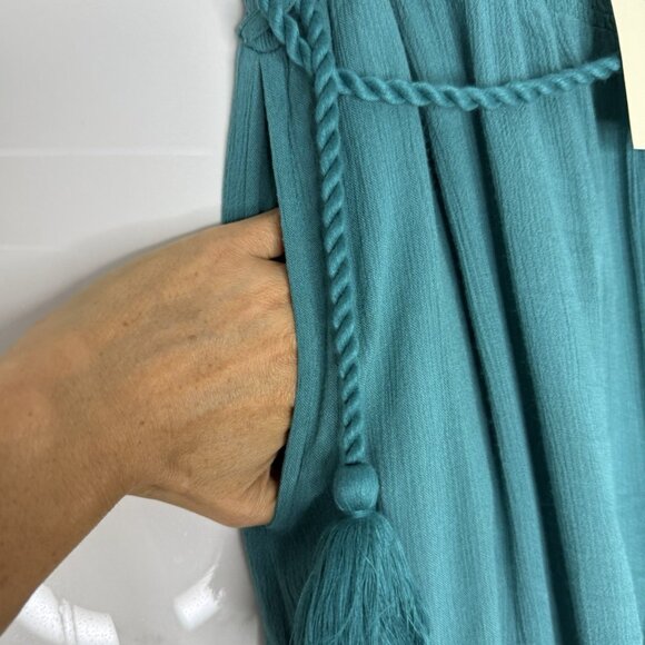 NWT Sundance "Spice Route" Embroidered Wide Leg Viscose Pants Sz M Teal $118 - Picture 10 of 15